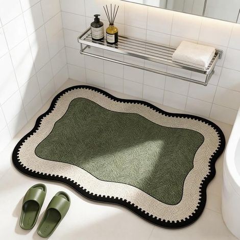 Tapis de bain antidérapant en terre de diatomées - etc., vert foncé - 50x80 cm - très absorbant - esthétique - cuisines - buanderies - entrées (1/5)