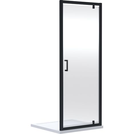 Almington 6mm Toughened Safety Glass Reversible Pivot Shower Door - 1900 x 900mm - Matt Black - Balterley (1/3)