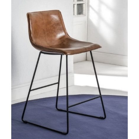 Tabouret de bar cuir marron vieilli et pieds métal noir Kintale - Lot de 4 (1/4)
