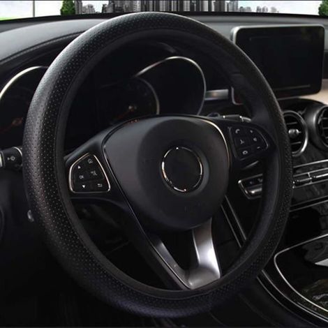 Couvre-volant 38 cm en cuir artificiel noir pour voiture (1/4)