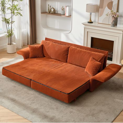Canapé droit avec accoudoir convertible, usage quotidien, structure métallique, 182x88x84 cm, velours côtelé orange (1/5)