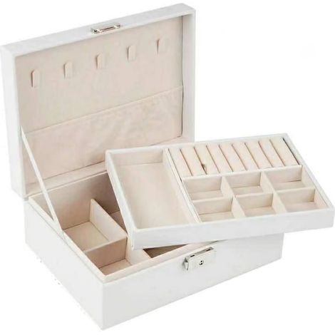 1 Boîte à bijoux double couche avec serrure de sécurité, grande capacité, résistante à l'usure, pour voyage et maison (1/5)