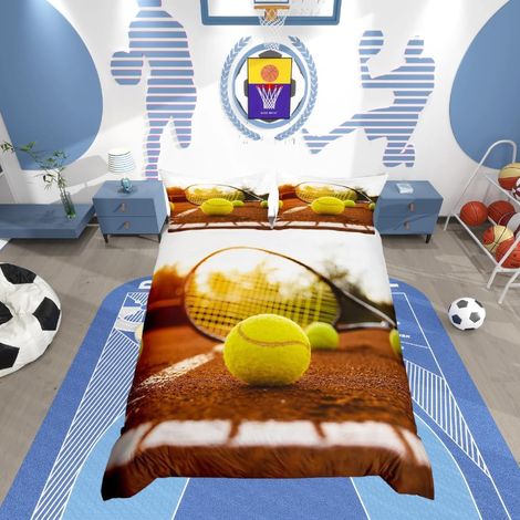 Parure de lit avec housse de couette sur le thème du sport motif raquette de tennis 3D pour garçons, filles, femmes, hommes couvre-lit décoratif à motif de balle de tennis 3D (1/5)