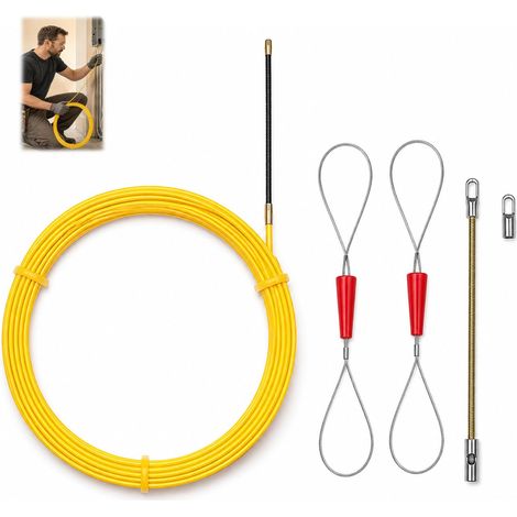 Tire Fil Électrique, Aiguille Électricien 10M Ø3 mm Nylon avec 2 Têtes Flexibles Pivotantes à 360°, Tire-Fil pour Câbles Électriques Réseaux Fibre Optique, Passe-Câbles Rigide Flexible pour Conduits (1/5)