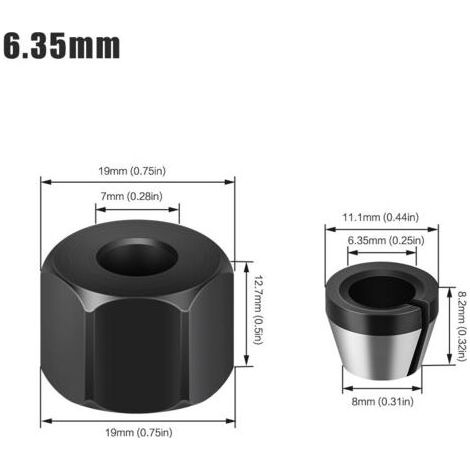 Mandrin à Pince 6,35 mm avec Écrou pour Gravure, Machine de Découpage, Adaptateur de Mèche, Routeur Électrique, Accessoire de Fraise (1/4)