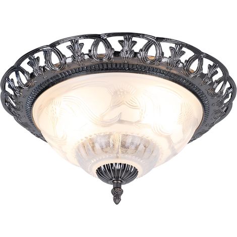 Lampada da soffitto bianca da soggiorno, lampada da soffitto argento antico rotonda, lampada retrò, elementi decorati in madreperla, metallo, 2x prese E14, DxH 33x17 cm