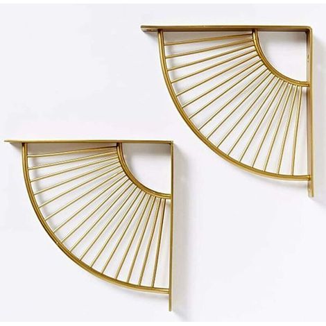 Lot de 2 Support D'étagère Triangle en Forme D'éventail Doré en Métal Flottant,Équerres Murales Équerre pour Étagère,Heavy Duty Étagère d'angle,pour Maison, Bureau, Restaurant,etc2020 (1/4)