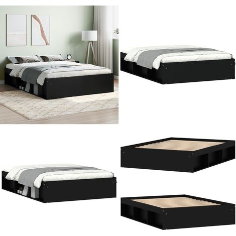 Bettgestell Schwarz 135x190 cm - Bettes Gestell - Doppelbett - Massivholzbette - Schwarzes Bett - Holzbettrahmen - Home & Living (1/5)