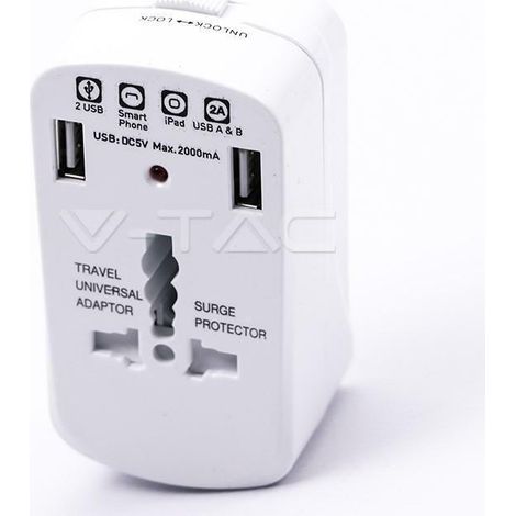 Adaptador universal de viaje de 2500w con 2 enchufes usb y 8704 de protecciÓn contra sobrecarga (1/5)