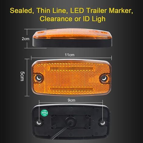 Feux de Gabarit LED 12V/24V Orange avec Réflecteur, Feux de Position Latéraux pour Remorque, Voiture, Camion, Caravane, RV (Jaune/Ambre) (1/4)