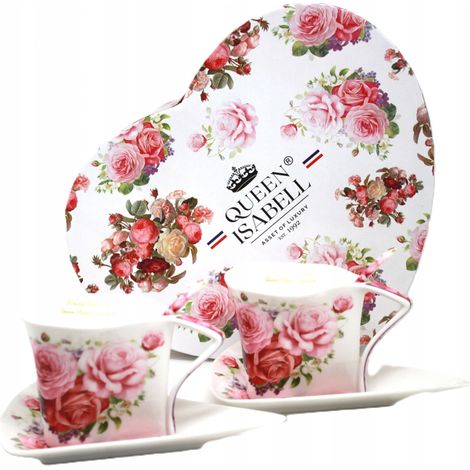 Dreieckige Tassen mit Löffeln und Untertassen, Geschenkset, Kollektion Rose (1/5)