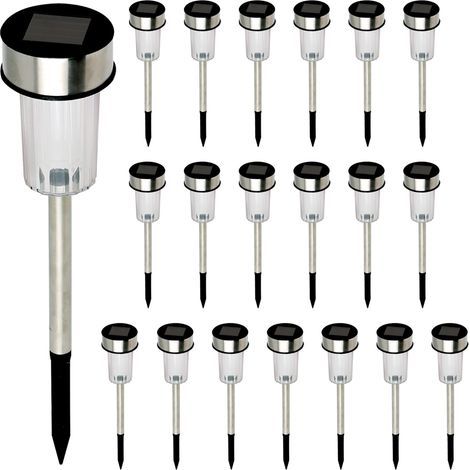 Lot de 20 lampes solaires à LED – Piquets 12 cm – Résistantes aux intempéries – Éclairage automatique nocturne – Lumière blanche froide (1/5)