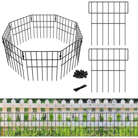 Lot de 10 clôtures de jardin - Barrière pour animaux - Panneaux de clôture en métal antirouille - Clôture de terrasse - Clôtures décoratives et bordures pour chiens, parterres de fleurs, patio (1/5)