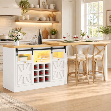 Mueble de cocina 3 en 1 con mesa extensible giratoria 120-197 cm, MDF blanco REDOM (1/5)