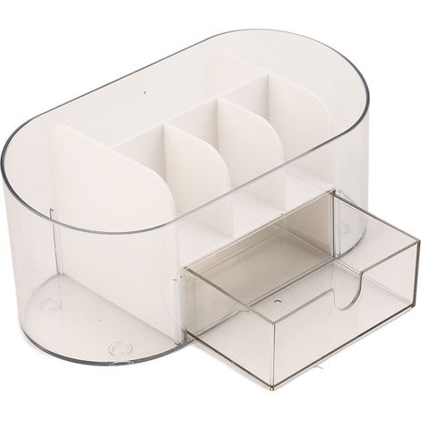 Boîte de rangement cosmétique blanche avec compartiments de type tiroir pour organiser les produits cosmétiques et de soin de la peau.