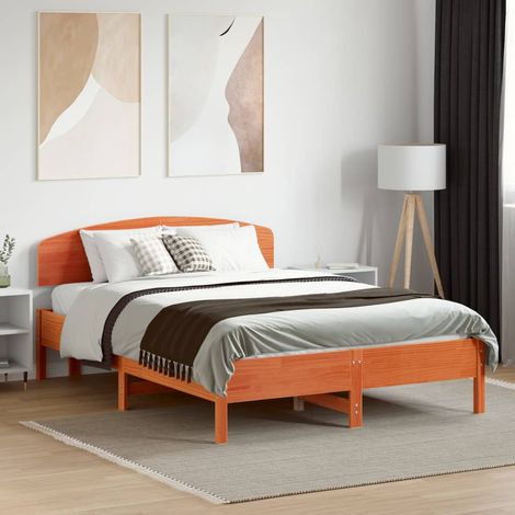 Estructura de cama sin colchón madera maciza marrón 135x190 cm