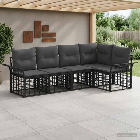 vidaXL  Outdoor Sofa Set  5 pcs Black and Dark Grey Poly Rattan