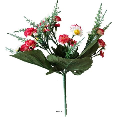 Bouquet de Marguerites & mini oeillets factices H28cm Top Rose fushia - couleur: Rose fushia 730 (1/2)