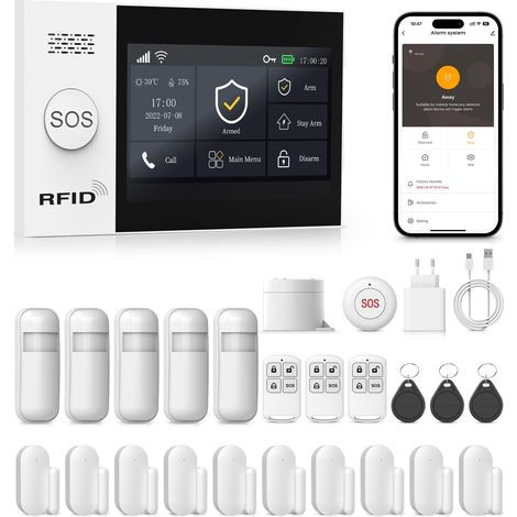 4G GSM/WiFi Alarme Maison sans Fil, Kits de Sécurité pour la Maison, Alarme Porte et Fenetre 24 Pièces avec APP, Sirène 120DB, Télécommande, Compatible avec 2.4GHz Wi-FI
