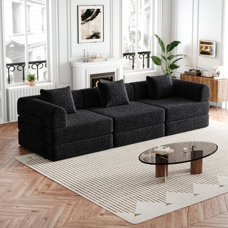 sofá cama 2 en 1 con almacenaje chenilla negro OKMYHOME (1/5)