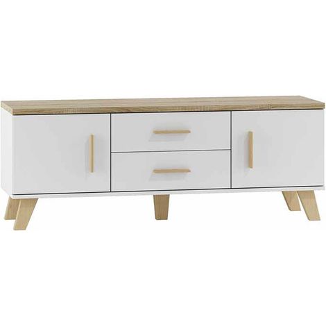 Meuble TV décor chêne et blanc mat 140 cm Colin (1/3)