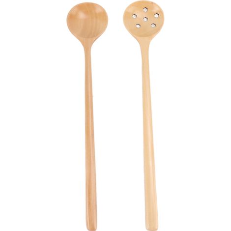 2 Pcs Cuillère en Bois Style Japonais Longue Manche Fine Rond en Hêtre pour Mélanger et Servir (1/5)
