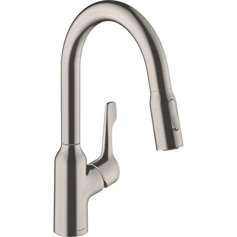Hansgrohe Focus M43 - Spülbeckenarmatur mit ausziehbarer Brause, Edelstahl 71811800 (1/4)