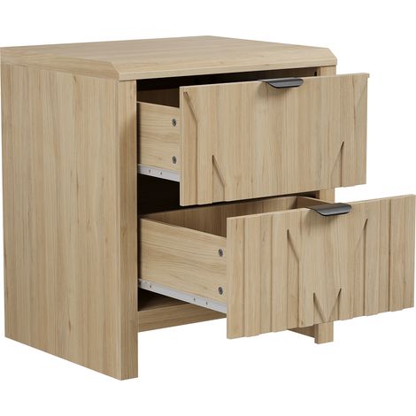 Table de chevet bois clair avec tiroir et plateau de rangement, design mid-century moderne à relief 3D, pour chambre, entrée ou salon, style épuré - CHICFURN (1/5)