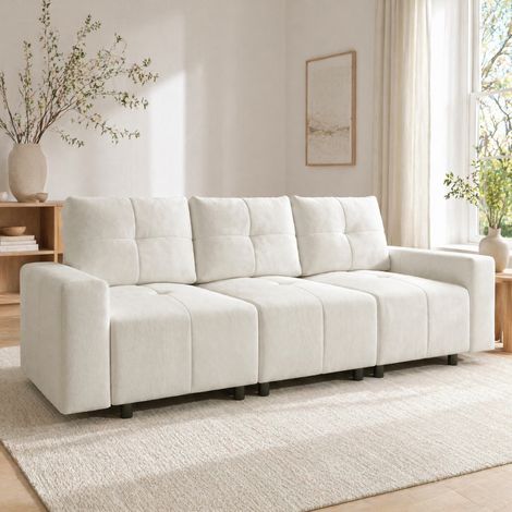 Sofá modular de 3 plazas convertible de 213 cm, profundidad ajustable, chenilla beige DESVIAE (1/5)