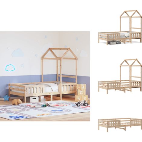 Cadre de lit avec toit sans matelas 75x190 cm - Lit Enfant - Chambre D'enfant - Lit Avec Toit - Lit Pin - Lit Moderne (1/5)