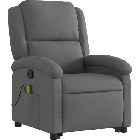 Poltrona relax TV funzione massaggio reclinabile 6 punti massaggio in tessuto grigio scuro DEC026946