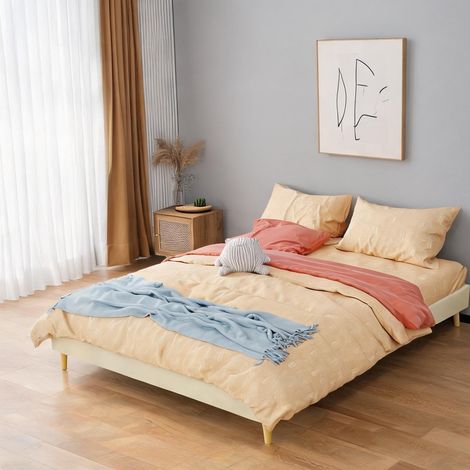Tête de lit beige en tissu métal 200 x 160 x 14 cm (1/5)