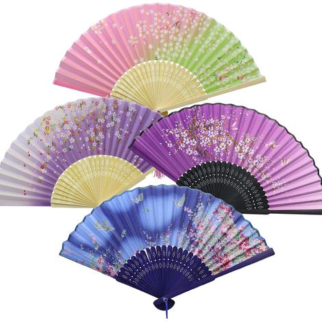 4 Pièces de Fans Eventail Mariage Eventails Pliants avec Frange en Soie et Bambou 21x38cm éventails Pliables Eventail Chinois pour Mur Accessoires de Danse Décoration Mariage (1/5)