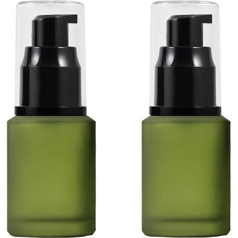 2 botellas de vidrio verde vacías y rellenables de 60 ml con dosificador,dispensador de cosméticos,recipiente de almacenamiento