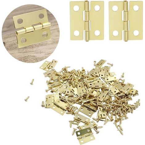 50 pièces - Charnières - Vis incluses - Facile à installer - Charnières pour porte intérieure - Charnière de porte - 8 x 10 mm - Or - Acier inoxydable (1/3)