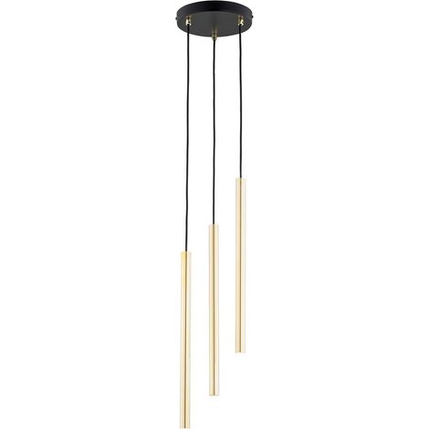 Lampada a Sospensione Selter, Acciaio verniciato a polvere, Nero, Oro, 20x130x5 cm