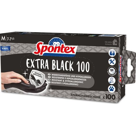 Spontex Extra Black Guanti monouso in vinile, senza polvere e senza lattice, versatili, in pratica scatola dispenser, taglia M, confezione da 100, colore: Nero (1/5)