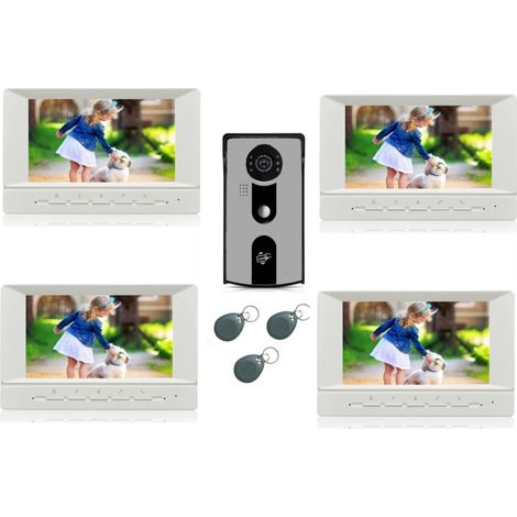 Visiophone avec 4 Écrans pour maison à Étages avec lecteur RFID sur platine de rue (1/3)