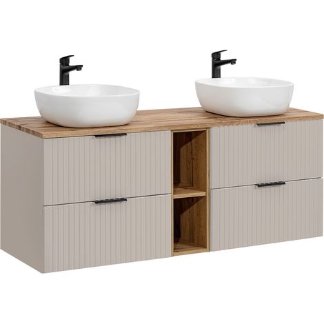 Doppelwaschtisch 140cm Adriel mit 4 Schubladen, Beige