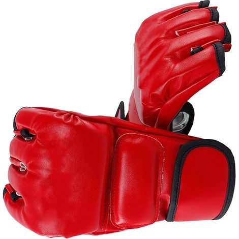 Gants de MMA - Gants de combat - Entraînement et combat - Paume ouverte - Adulte - Rouge (1/5)
