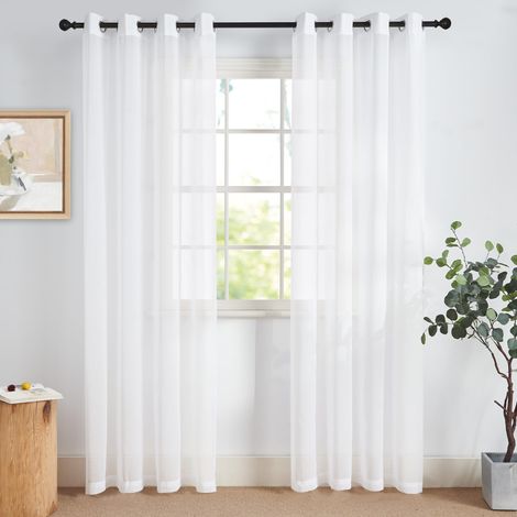 Rideaux Voilages Blanc Lot de 2, 140x215cm (Largeur x Hauteur) à Oeillets, Semi-Transparent Lumineux pour Porte Salon Chambre Maison, Décoration Fenêtre (1/5)