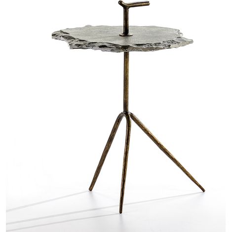 Table d'appoint 52x48x70 Métal doré/Pierre grise