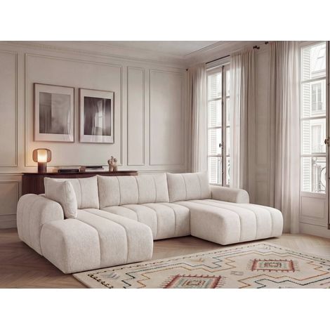 BOBOCHIC - Canapé panoramique fixe NESTY tissu chiné Angle droit  Beige