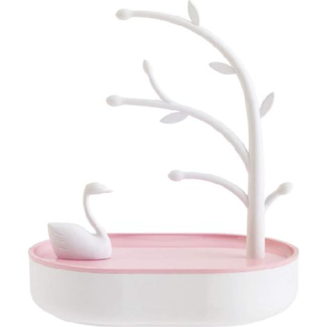 Ravissant présentoir à bijoux suspendu, boîte à bijoux décorative pour femme (cygne rose) (1/3)