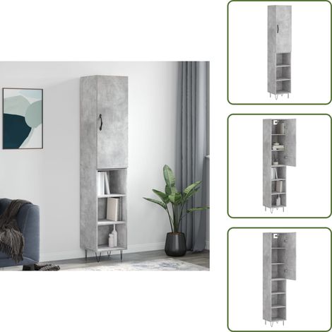 Pieds en métal - vidaXL Buffet haut Gris béton 34,5x34x180 cm Bois d'ingénierie - Espace de rangement (1/5)