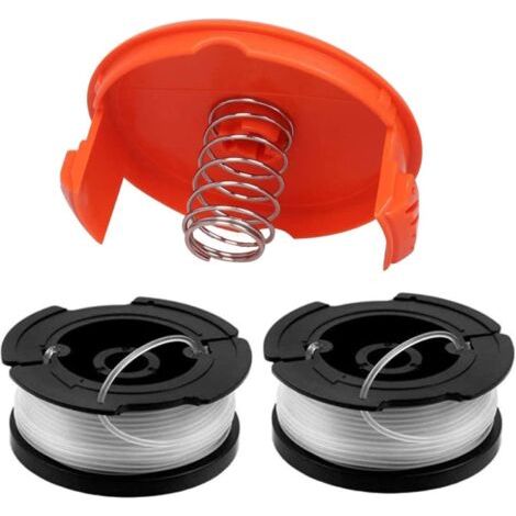 Rasenmäher-Fadenspule, schwarze Nylon-Rasenmäher-Ersatzspule, Trimmer-Ersatzspulen, Trimmer-Fadenspule mit 1 Packungskappe, 2 Federspulen