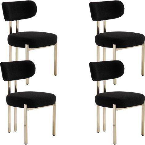 Wahson Esszimmerstühle 4er Set Teddystoff Küchenstuhl mit Goldene Metallbeinen, Polsterstühle für Esszimmer, Schwarz
