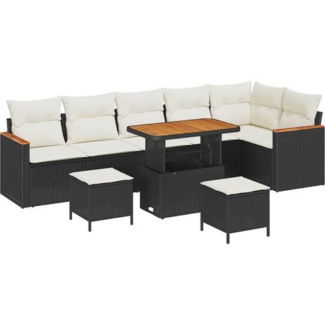 Garden Sofa Set with Cushion with Storage Black Poly rattan vidaXL