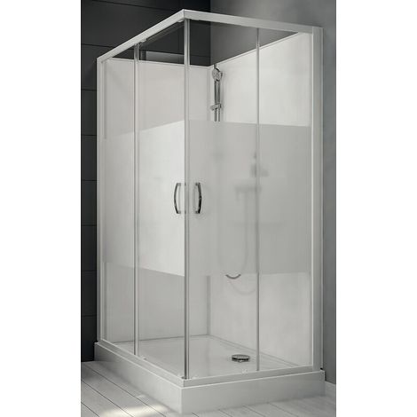 Cabine de douche à portes coulissantes d'accès d'angle 80x120 cm vitrage sérigraphié H 202 cm - Leda