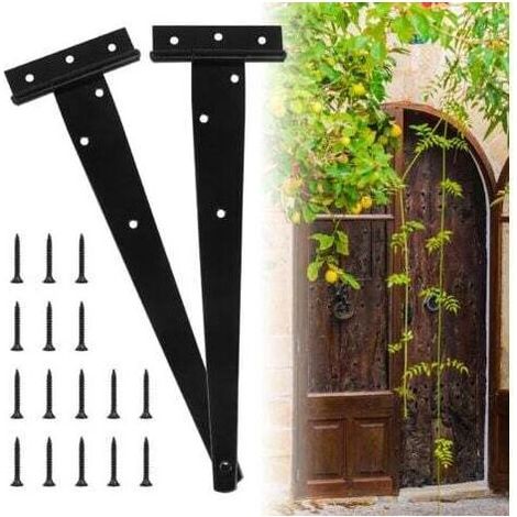 NALOOKAMIC Charniere Porte Lourde 2 Pcs, Charnières en T 12 Pouces,Charnière en T Noires avec Vis, Charniere Plate Inox Pour Portails d'Usine, Entrepôt, Jardin (1/5)